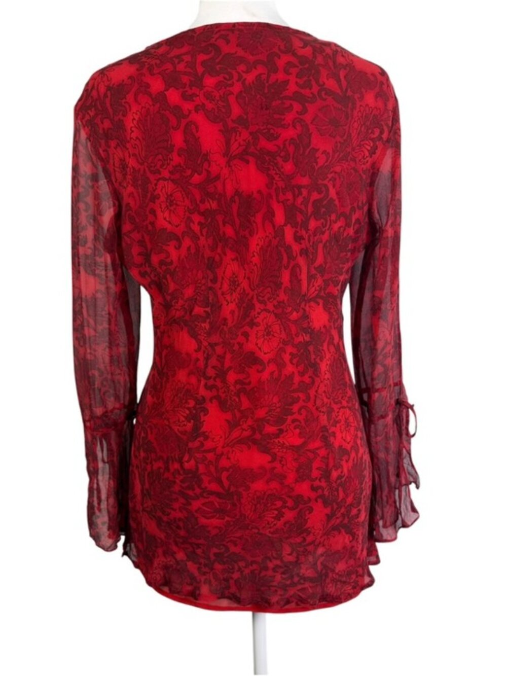 Separates NYC Red Damask Beaded Sheer Tunic Blouse Bell Sleeve Boho M/L - Picture 5 of 9